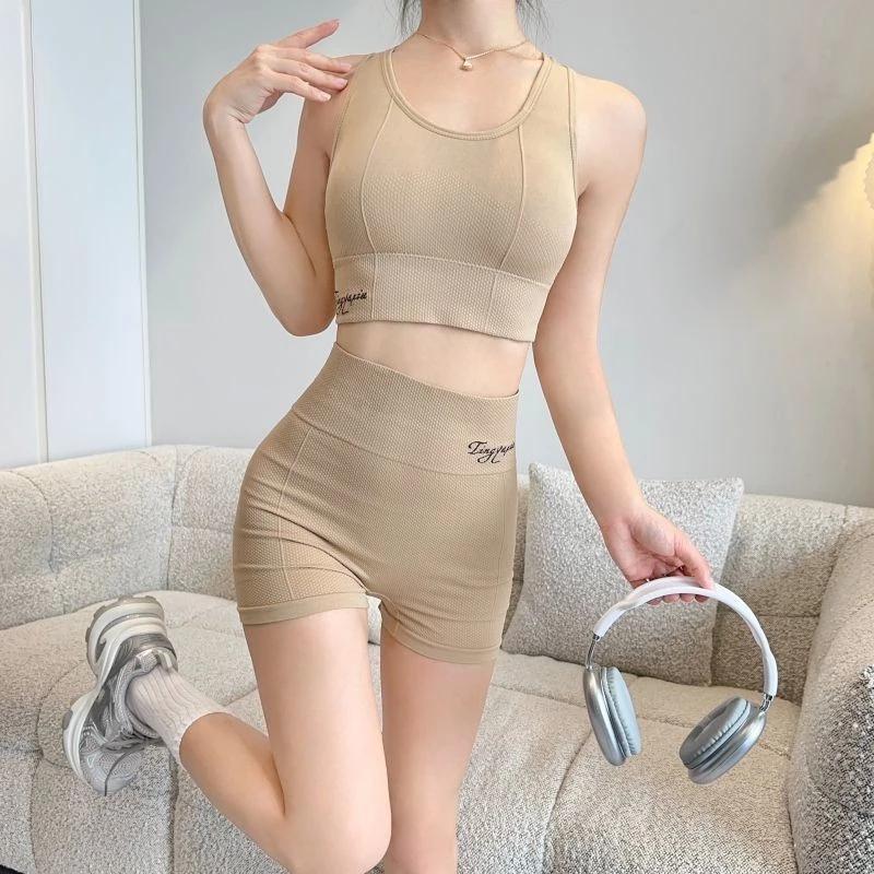 Women Top Sport Bra Tank Shorts Set Yoga Muay Thai Boxing Exercise Training Pilates Fitness Workout Sportwear Gym Quick Dry Stretch Fabric