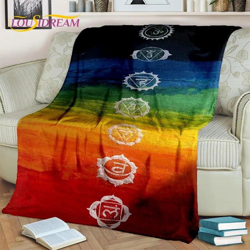 Rainbow 7 Chakra Yoga Meditation Blanket,Flannel Throw Blanket for Home Bedroom Bed Sofa Picnic Office Hiking Leisure Nap Cover