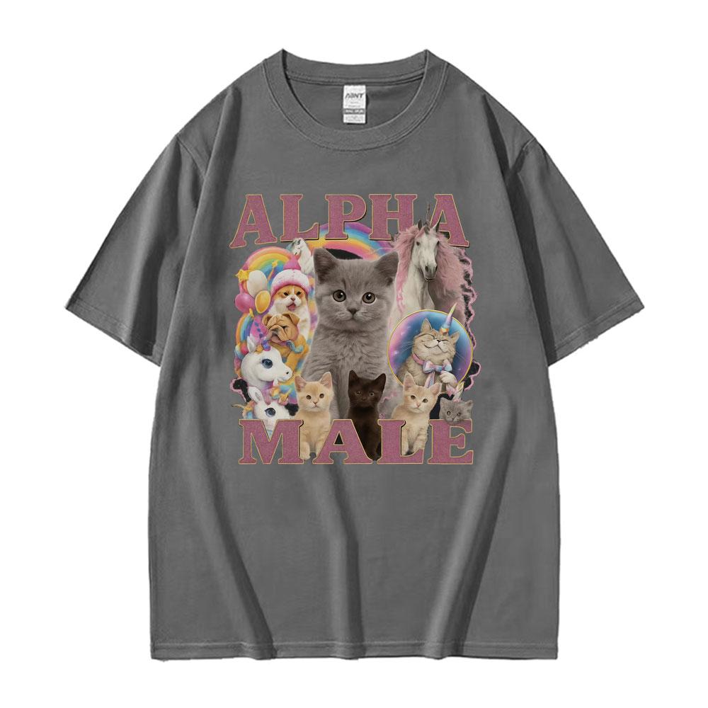 Alpha Male Funny Kitten Cat Meme T Shirts Unisex Fashion Cute Kawaii Unicorn Rainbow T-shirts Men Fashion Summer Comfort T Shirt