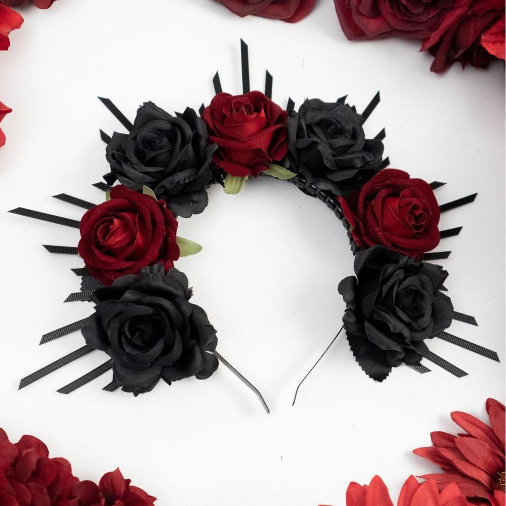 Tiare Halo Rose Gothique Mariée Sombre pour Halloween & Jour des Morts