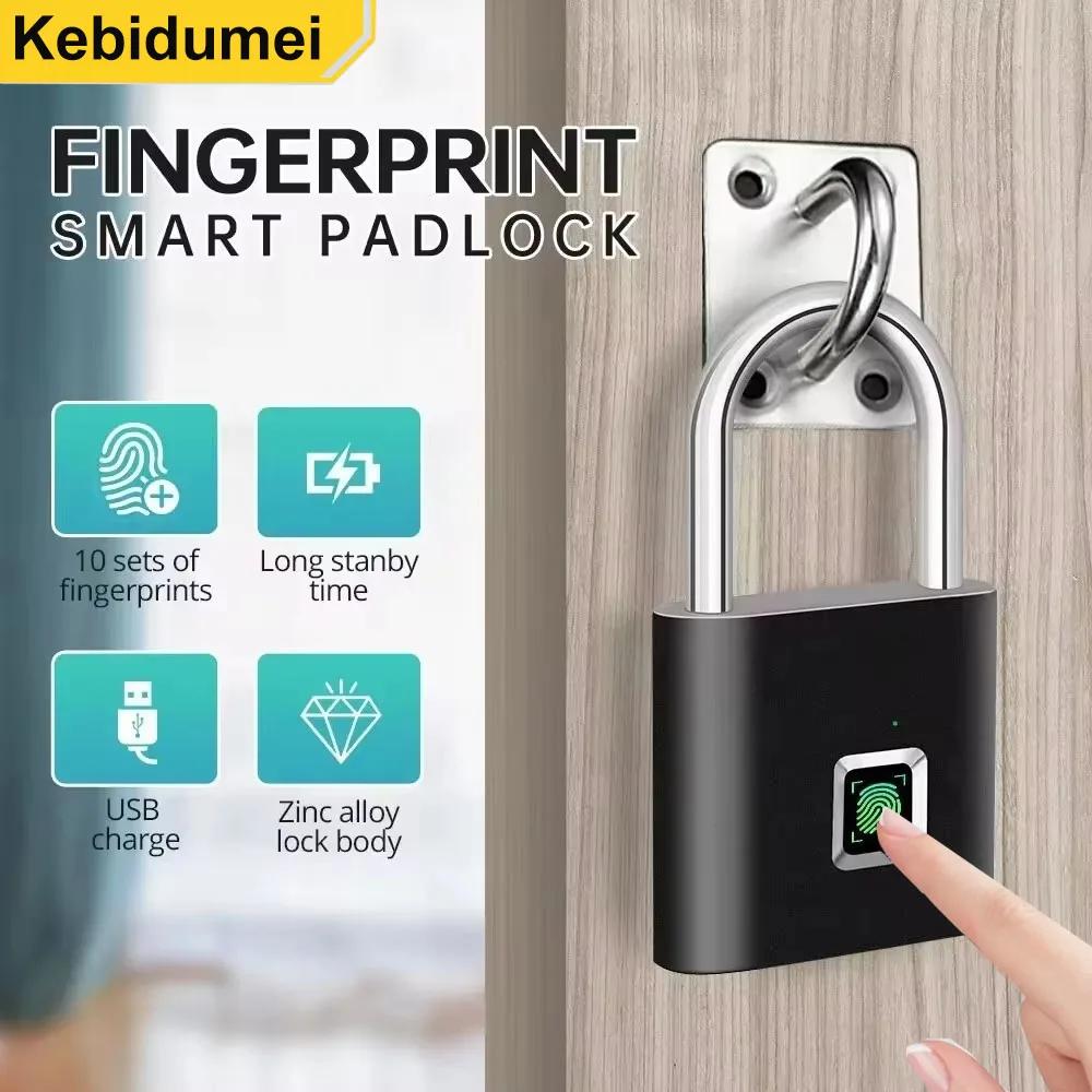 Smart Fingerprint Padlock Waterproof Zinc Alloy Biometric Padlocks USB Charging Fingerprint Lock Door Lock