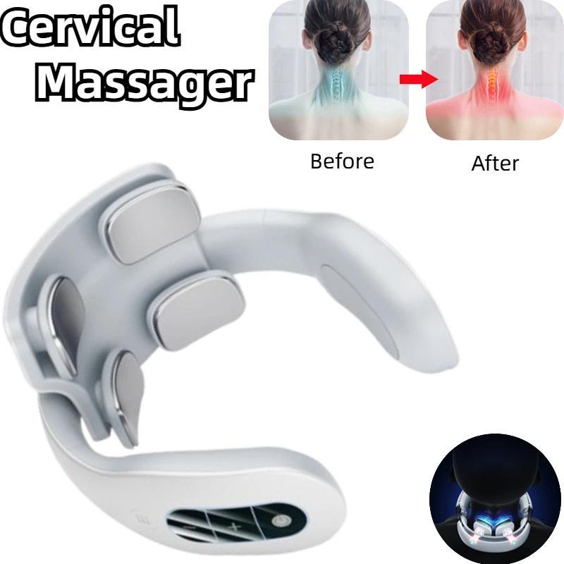 Intelligenter Nackenmassagegerät 4-Kopf-Kneten TENS-Impuls mit Wärmetherapie, USB-wiederaufladbar Smart Cervical Relax für Schulter & Nacken, Unisex 6 Modi