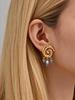 Exquisite Stainless Steel Spiral Hoop Earrings for Women Unusual Turquoise Imitation Pearl Earrings Gold Color Party Jewelry