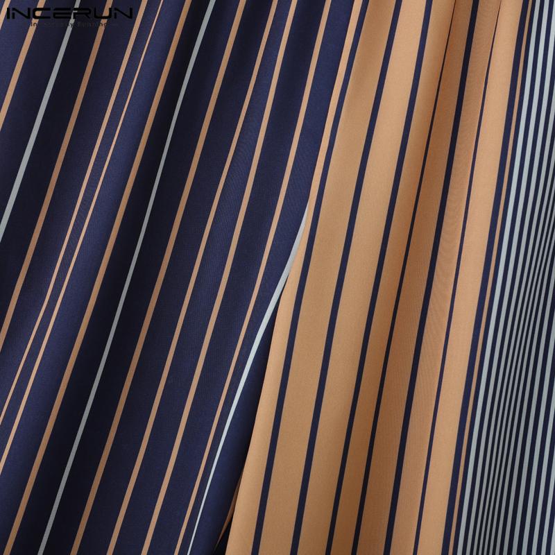 INCERUN Men Casual Elastic Waist Stitching Striped Long Trousers Pants