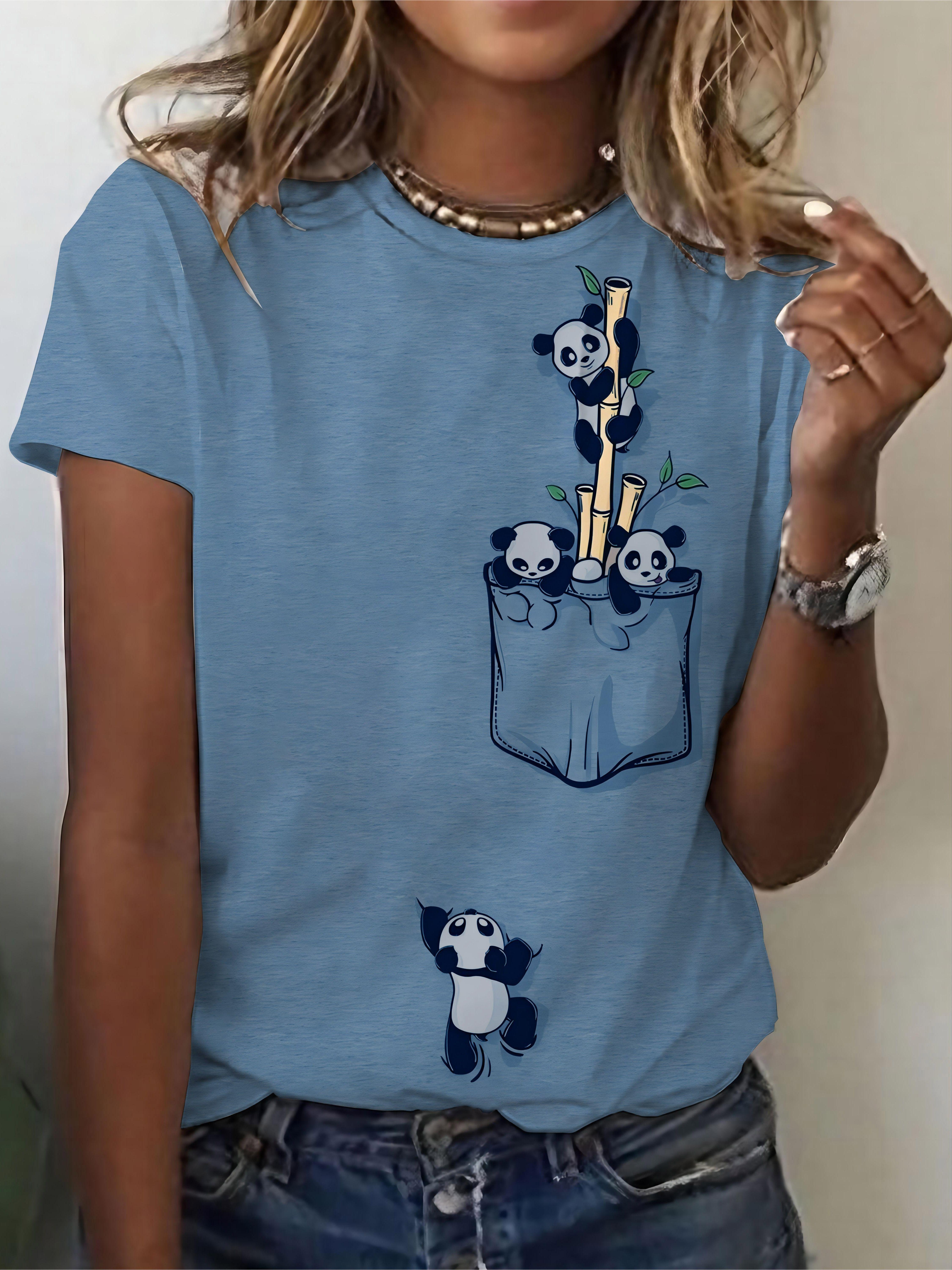 Women s Grey Panda Print T-Shirt - Cute Panda ; Short Slee S дубильная кора