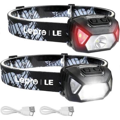 Genopladelig Forlygte, LED Forlygte med 6 Tilstande til Camping & Vandring Udstyr Vigtige Ting, IPX4 Vandtæt Høj Lumen Lys Stærk Forlygte Lommelygter med A