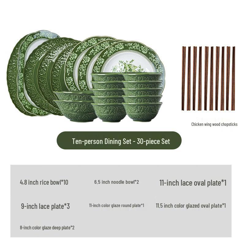 French Retro Marie Dark Green Ceramic Dinnerware Set