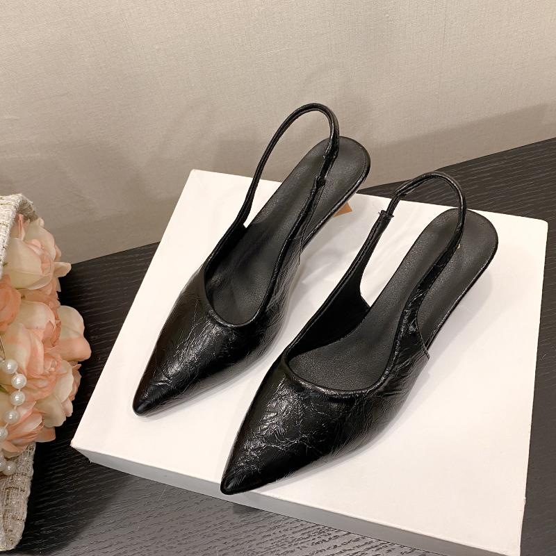 

Мода 2025 Мода Лето Женские Туфли-лодочки с острым носком на маленьком каблуке-рюмочке Слингбэки Большой размер 42 Элегантные Сандалии Офисные туфли 35 чёрный