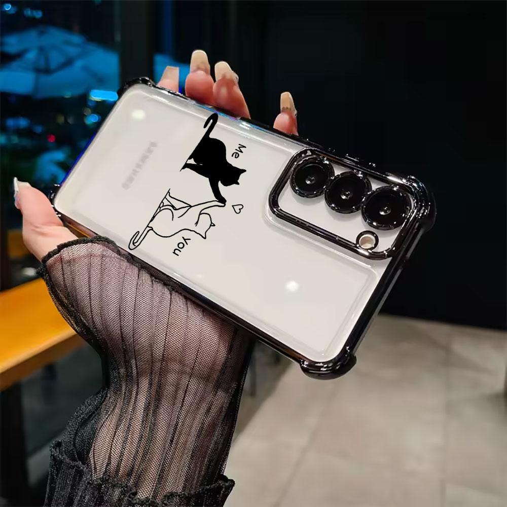 Black Cat Cartoon Art Funda For Samsung S26 Ultra Phone Case For Galaxy S25 FE S26 S24 S23 S22 S21 Ultra S20 Plus 5G Clear Cover