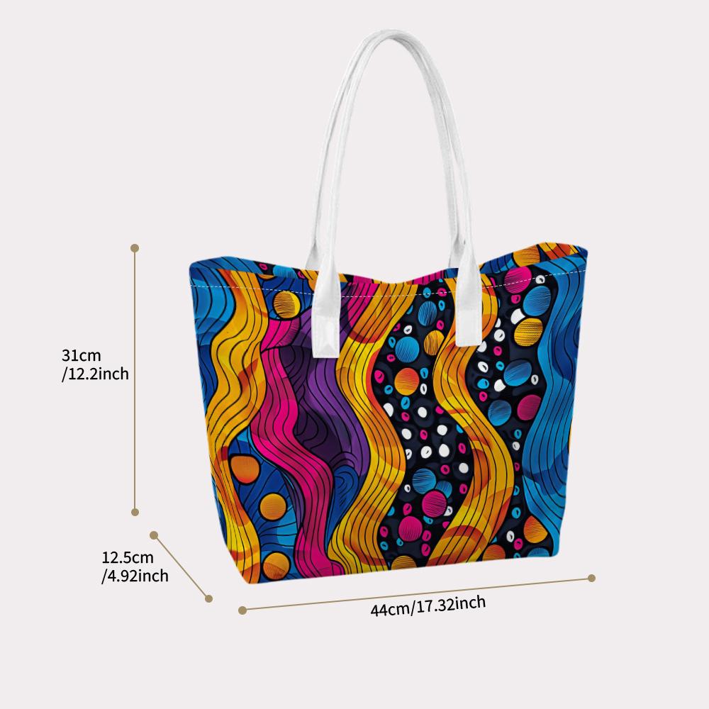 Bohemian Wave Printed Tote Bag Fashion Casual Shoulder Bag for Daily Use