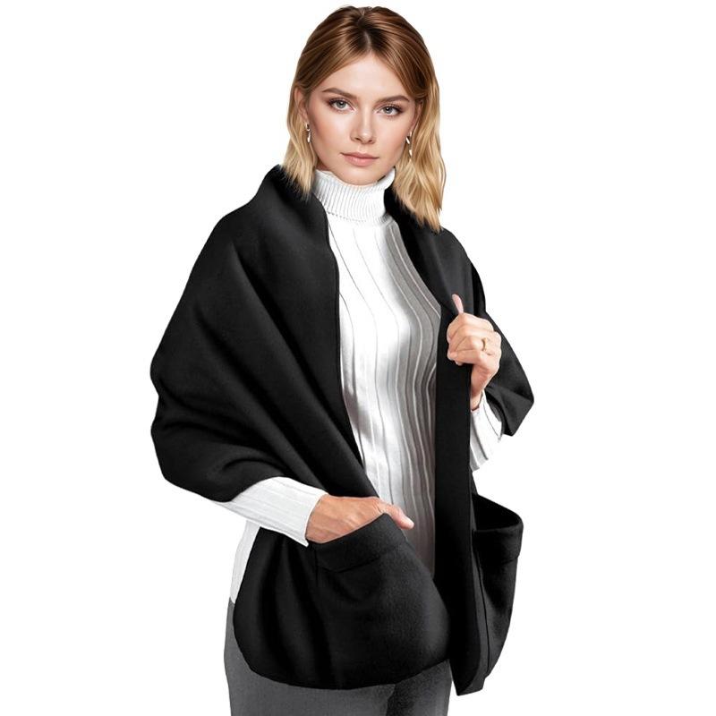 Thick and Simple Pocket Scarf for Autumn and Winter, Larger Shawl with Warm Solid Color Scarf Shawl