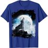 Kosmischer Wolf Heulender Mond Grafik T-Shirt Herren Lässig Rundhals Atmungsaktiv Kurzarm T-Shirt