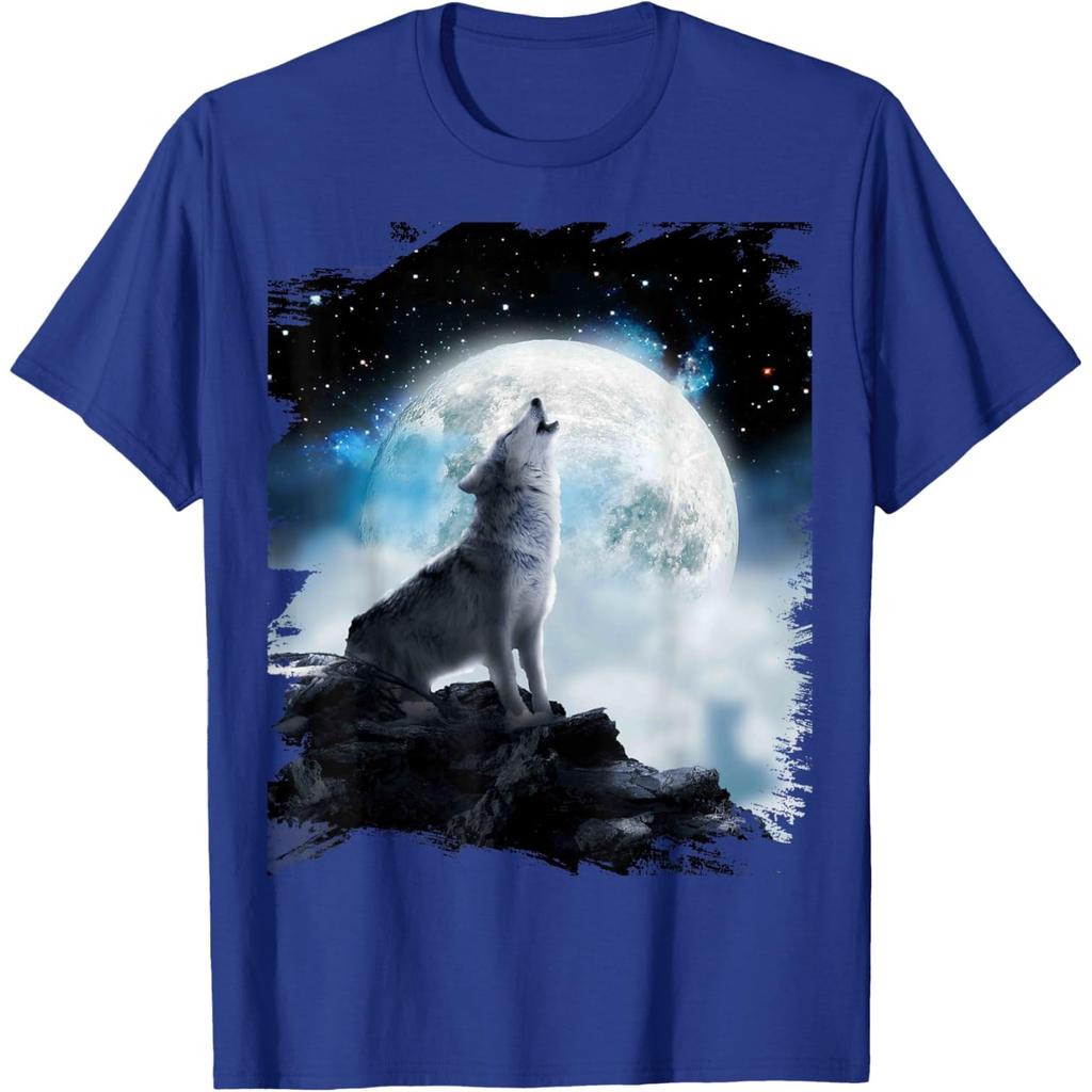 Kosmischer Wolf Heulender Mond Grafik T-Shirt Herren Lässig Rundhals Atmungsaktiv Kurzarm T-Shirt