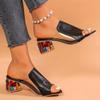 Women's Summer PU Leather Mules Sandals, Chunky Heel Rhinestone Slippers, Fashion Comfort Sandals for Party, Plus Size Available