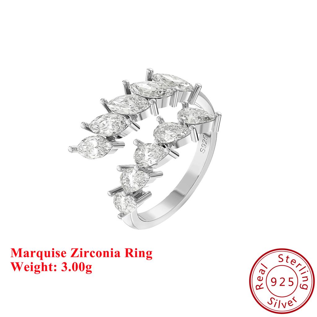 Effie Queen 100% S925 Silber 14k Gold Marquise Geformter Zirkonia Ring Einfacher Schmuck für Damen, Herren Hochzeitsfeier Bankett SR306