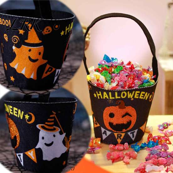 Black Cat Treat Pail Halloween Trick or Bucket for Kids, Pumpkin Face Ghost Bat Candy Snack Basket, Holder with Handle Party Favors Bag