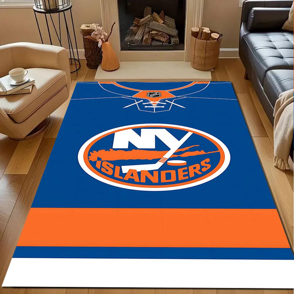 NHL Islanders Logo On Blue Rug Patterned Carpet, Non Slip Mat Suitable for Living Room and Bedroom Sofas