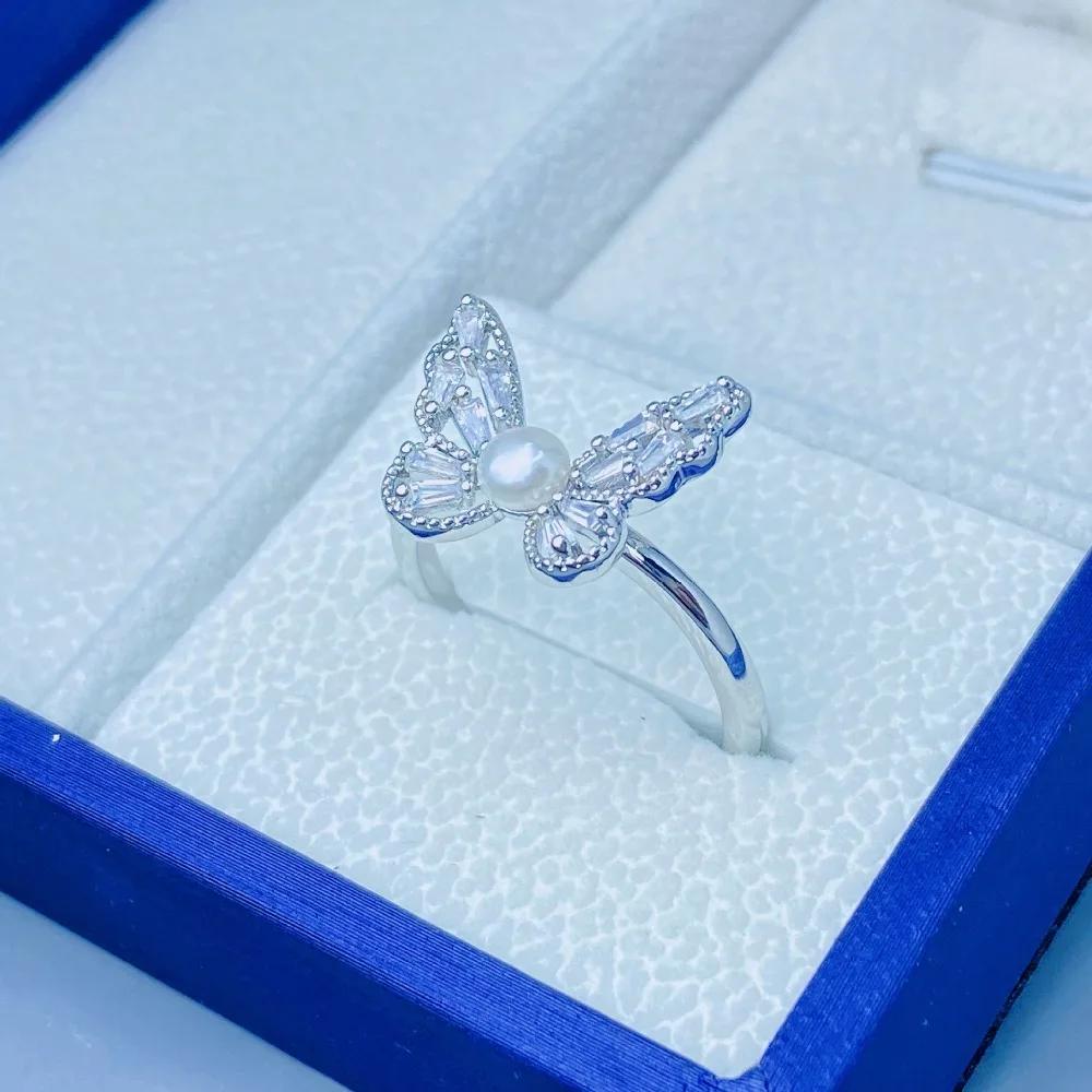 Hengsheng 3-4mm Freshwater Pearl Rings Jewelry Copper Simply Butterfly Zircon Adjustable Rings for Women 2025 New Arrivals