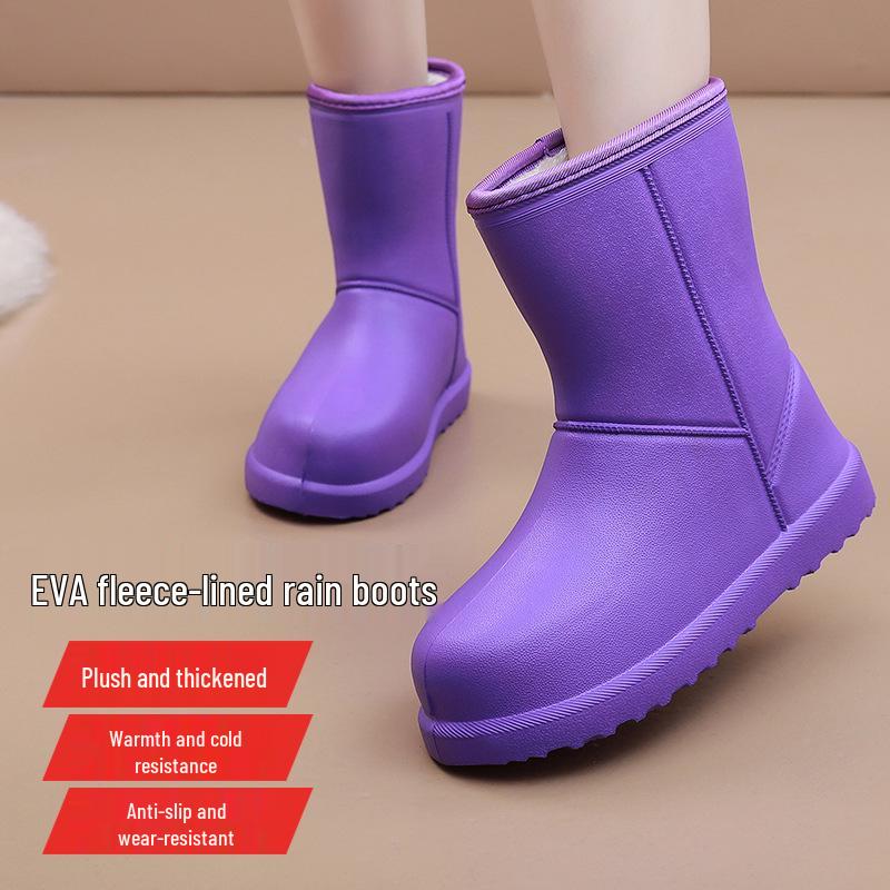 Women's Lightweight EVA Waterproof Non-Slip Cold-Proof Rain Boots with Velvet Lining