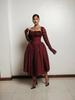 Women's Spring New Style Temperament Square Collar Lace Long Sleeve Ruched Waist Solid Color Midi Dress
