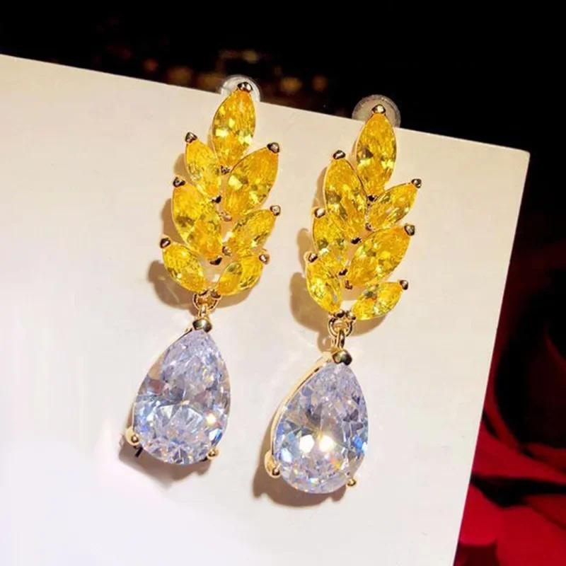 New Simple And Elegant Square Cubic Zirconia Earrings Bling Yellow Cz Dangle  Luxury Women Wedding Engagement Jewelry