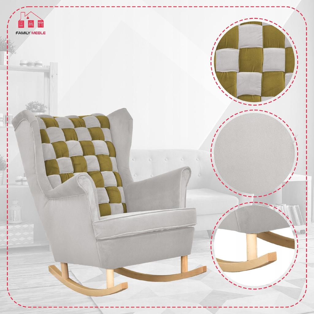 Carol Duo Family Furniture Wingback Rocking Chair Gray Green Checkered Olive