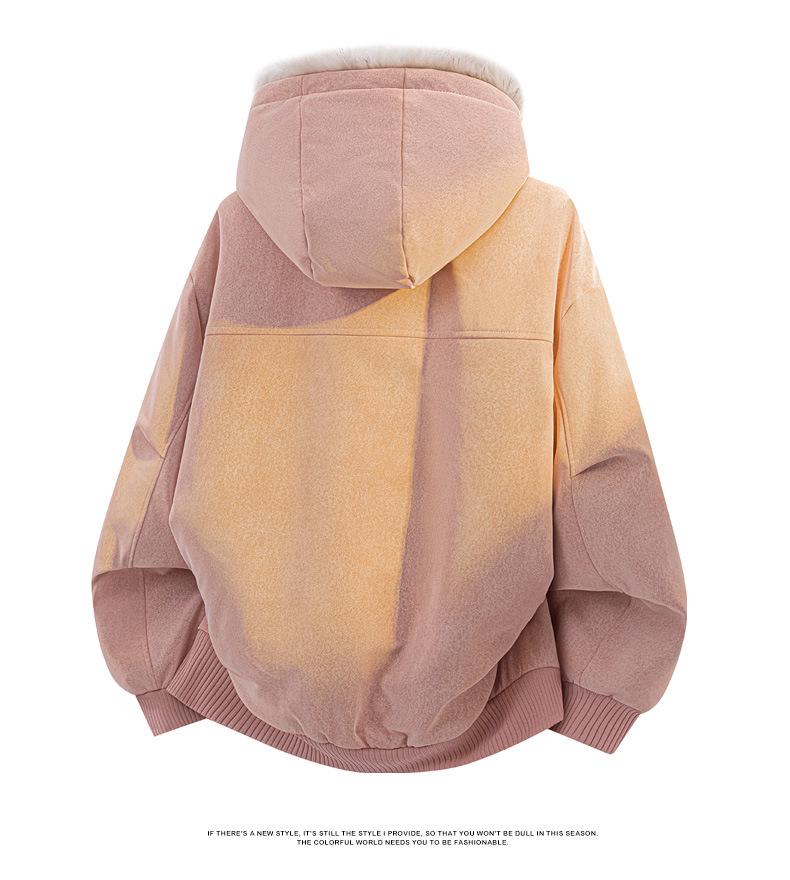 Unisex American Style Mountain Eagle Fur Collar Hooded Winter Coat - Thick Velvet Lined for Warmth and Cold Protection