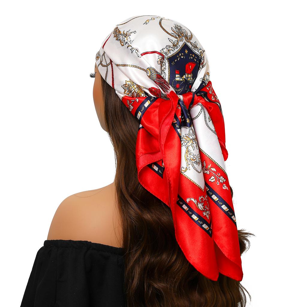 Lenço de Cabeça Feminino Marca de Luxo Quadrado 90*90cm Seda Foulard Cetim Bandana Cabelo Lenço de Pescoço Macio Hijab Lenços de Cabelo Para Senhoras