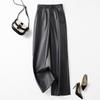 Pantaloni cu Crac Lat din Piele de Vițel Top-Grain Stil Coreean pentru Femei Talie Înaltă Mărimi Mari Casual Pantaloni Autentici din Piele