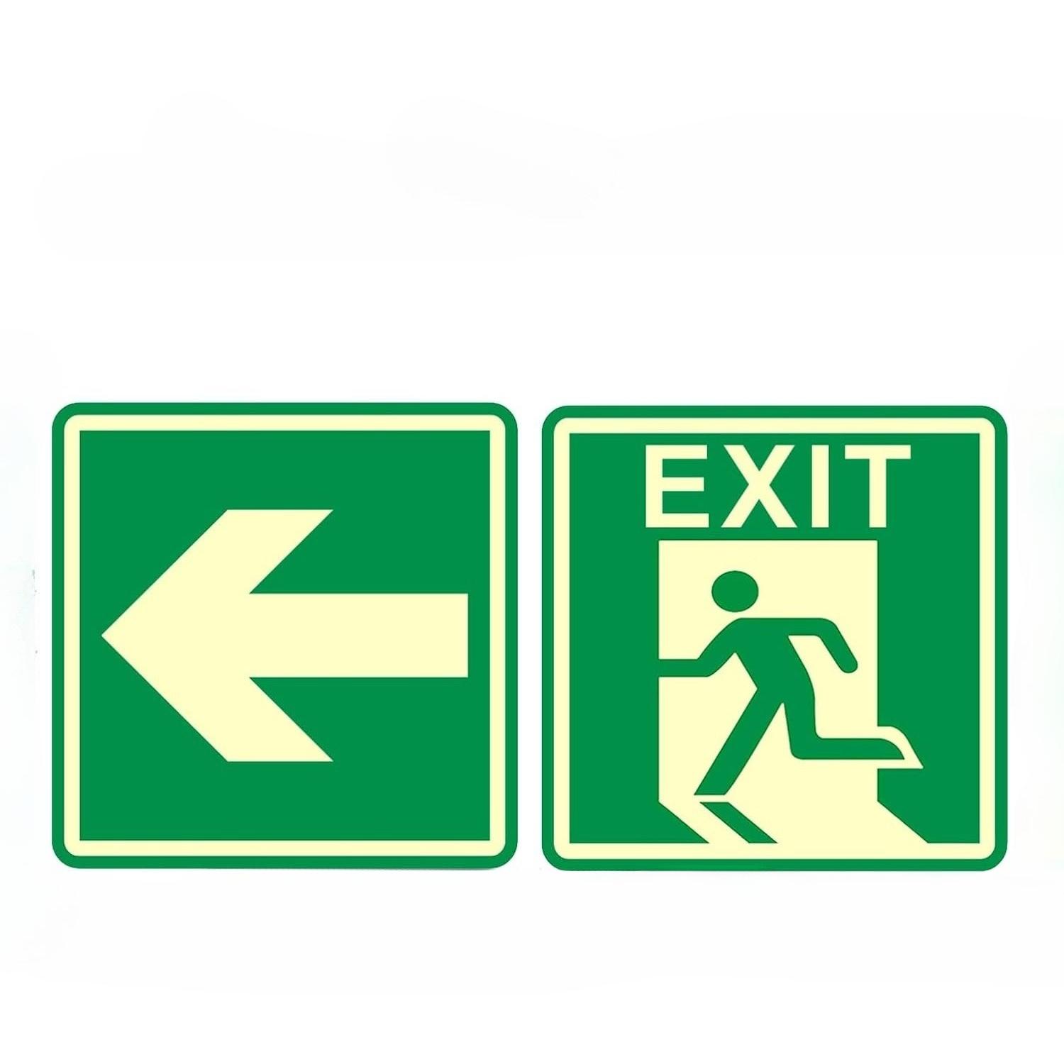 Glow In The Dark Emergency Exit Sign Waterproof Dustproof Adhesive Metal Plaque