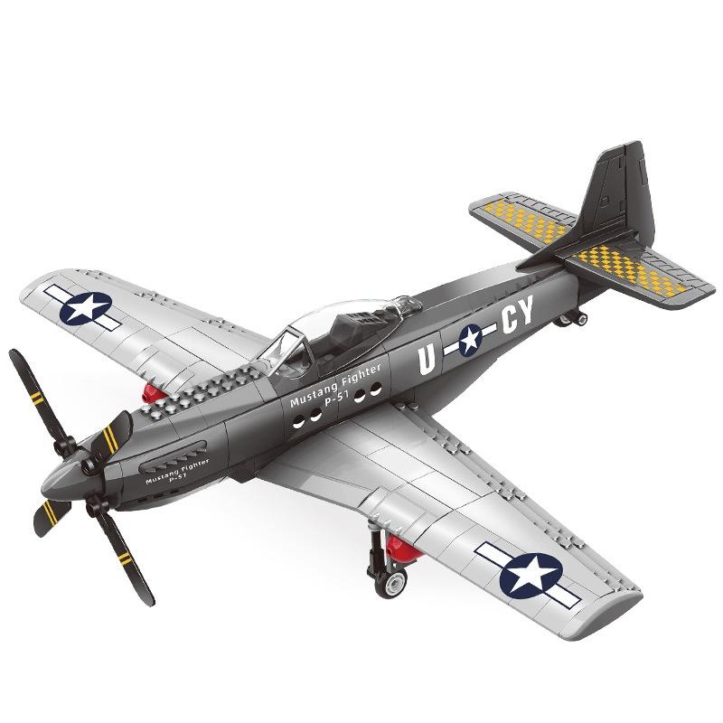P-51 Mustang Fighter Aircraft Military Model Compatible Small Particle Building Blocks Educational Assembly Toy for Kids