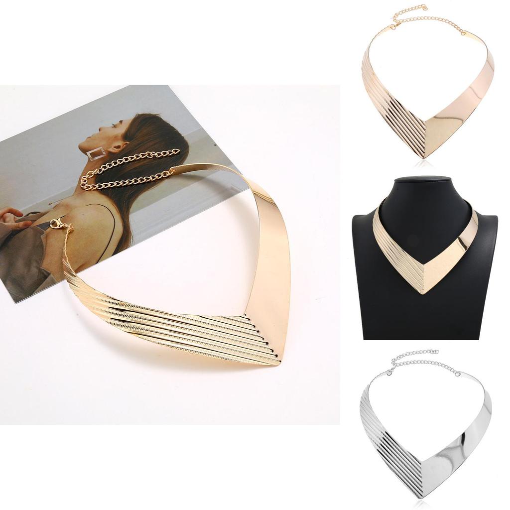 Fashion V Shaped Metal Women Collar Necklace With Geometric Design For Trendy Womens Jewelry