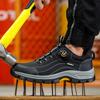 Scarpe antinfortunistiche da uomo impermeabili con puntale in acciaio, chiusura a rotella, in pelle nera, scarpe da lavoro da uomo, sneakers protettive antiscivolo