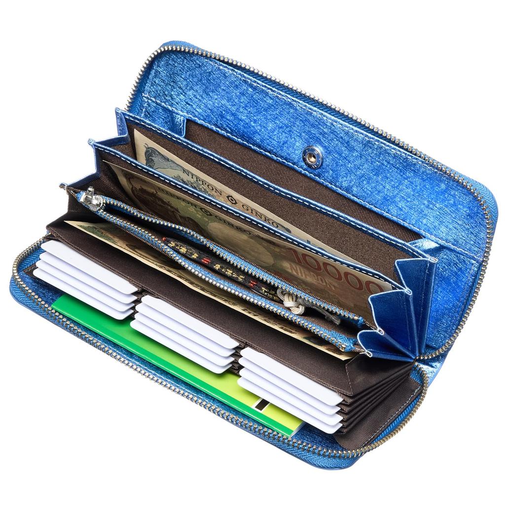 FRANCK ROSSINI Women's Zip-Around Long Wallet, Made in Italy by Enterprise Leather, Gift Boxed, Blue