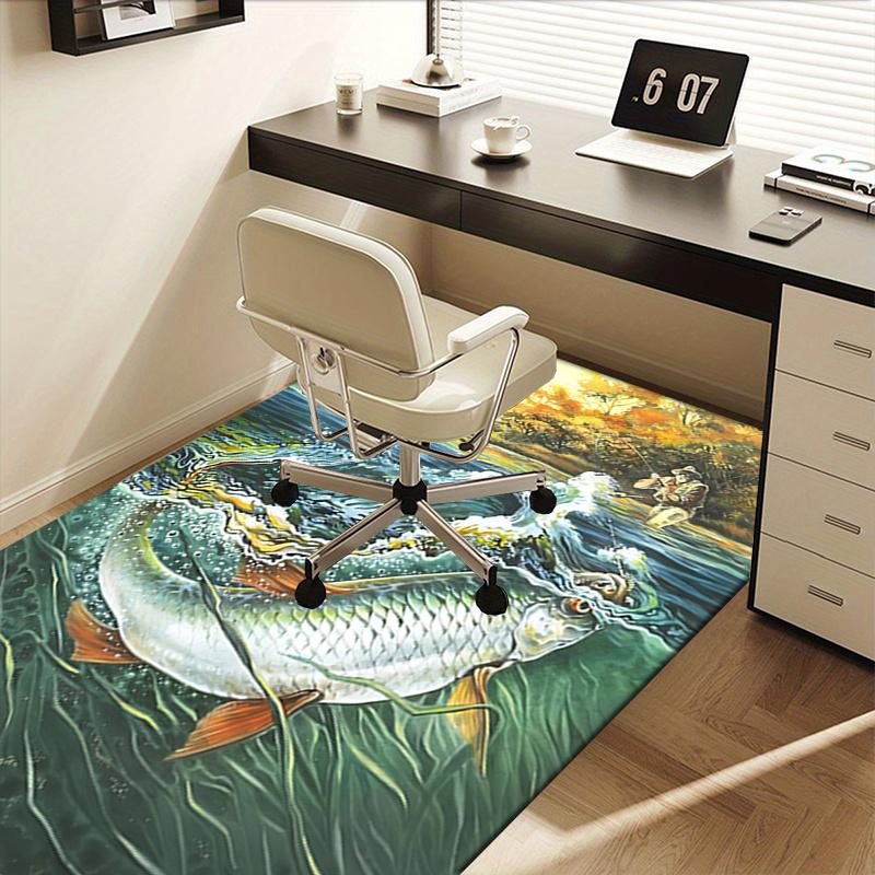 Fishing Enthusiast Theme Office Carpet Chair Mat - Large Desk Mat for Home Decor, Office Rug, Gift Idea for Any Room Including Bedroom and L