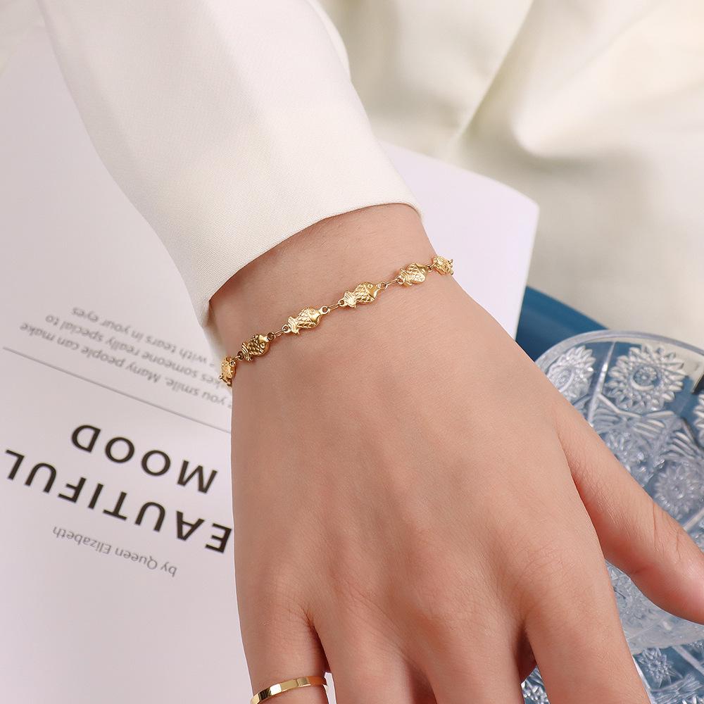 Japanese Minimalist Goldfish Bracelet for Women - Titanium Steel, 18k Gold-Plated