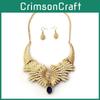 Vintage Design Wing Necklace And Earrings With Artificial Gemstone Decoration