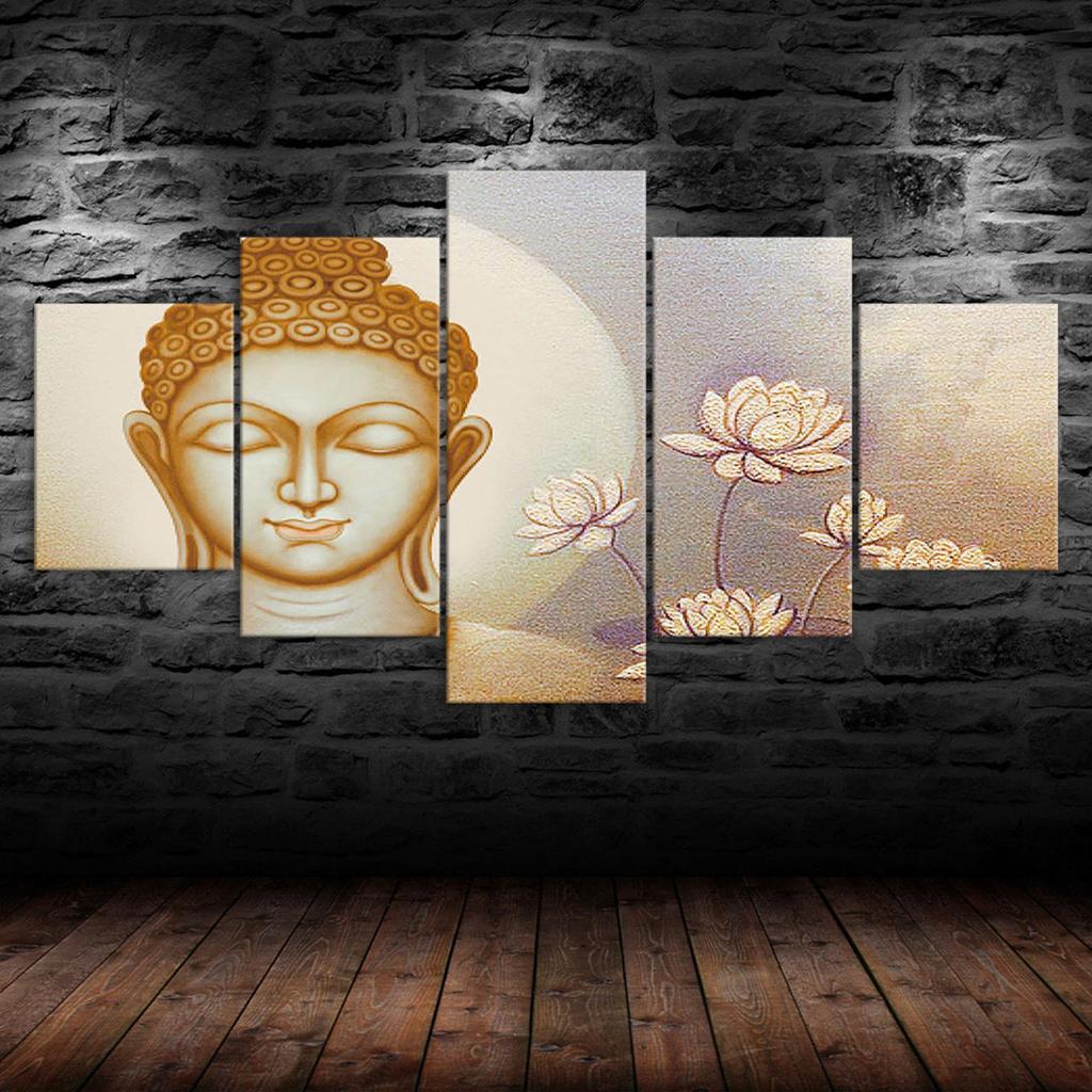 Buddha Calm State Painting 5 Piece Five Panel Wall Canvas Print Modern Art Poster Picture Home Decor Gift For Him For Her