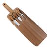 Wooden Cheese Board and Knife Set, Long Handle Serving Board with 3 Cheese Knives for Charcuterie, Steak, Bread and Party Entertaining
