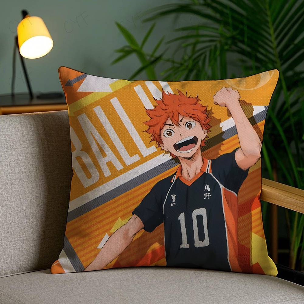 Anime Haikyuu Cartoon Pillow Case Anti-dustmite Pillowcase Invisible Zipper Silky Short Plush Sofa Cushion Cover
