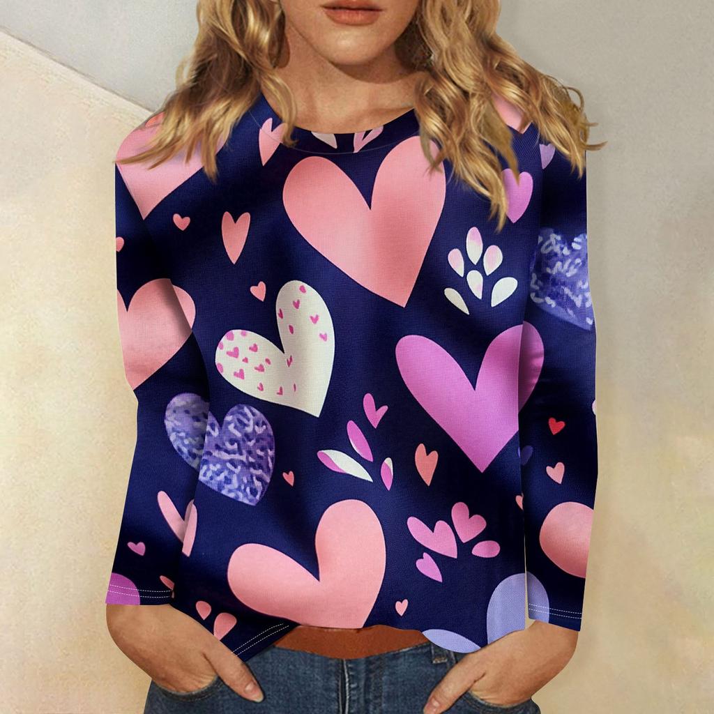 Women's Casual Fashion Sexy Comfortable Valentine's Day Printed Round Neck Long Sleeve Top