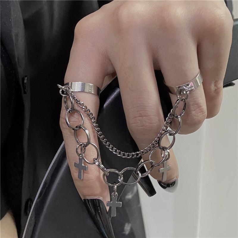 Punk Hip-Hop Kreuzring Hand Mehrschichtig Gefaltet Retro Fingerkette Verstellbare Ringe Schmuck Geschenk für Unisex Ring Party Ringe