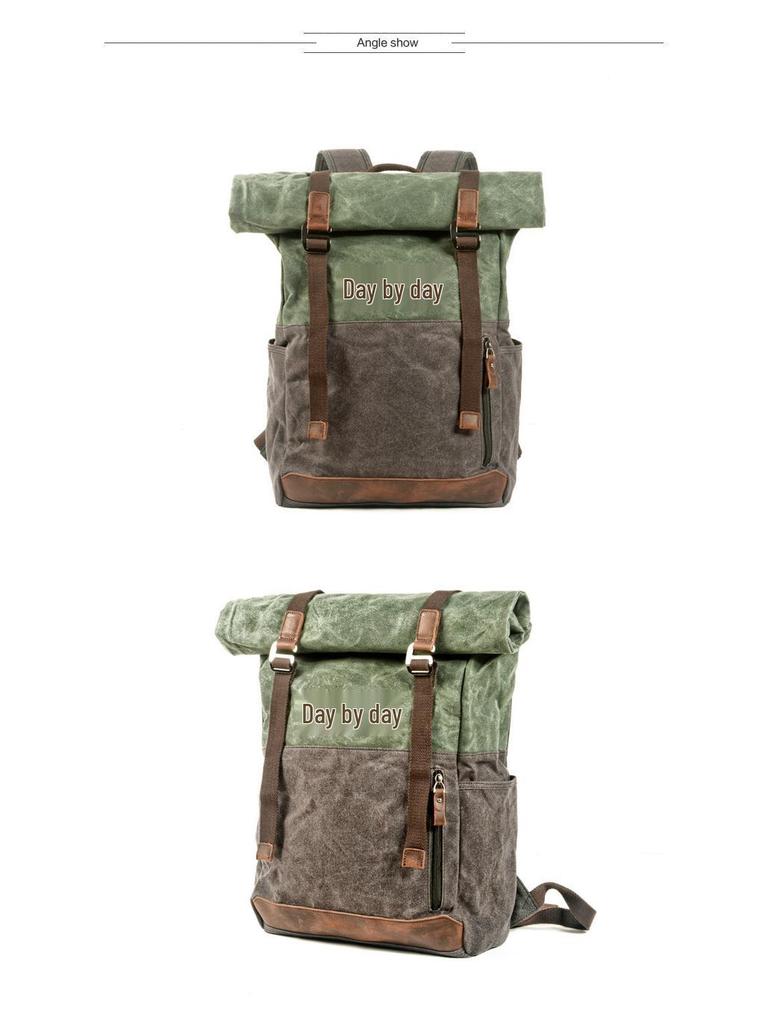 Vintage Waterproof Roll-Top Hiking Backpack - Large Capacity Canvas Outdoor Bag