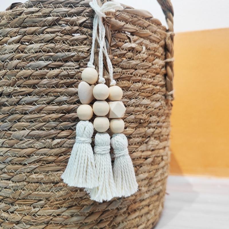 Pack of 4 Tassels Wooden Beads Garlands Cotton Decorative Handle Decorations Tassels Beads Pendants for Cabinet Door