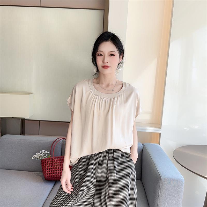 2025 Damen Sommer Schlankmachende Lockere Kurzarm Baumwollseide Bluse