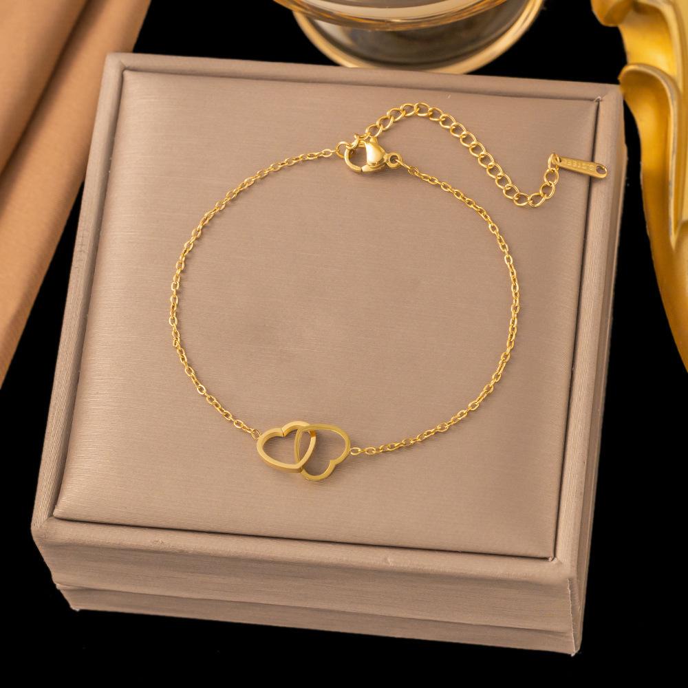 French Titanium Steel Heart Choker Necklace And Bracelet Set Sweet Peach Heart Tassel Design Women Jewelry