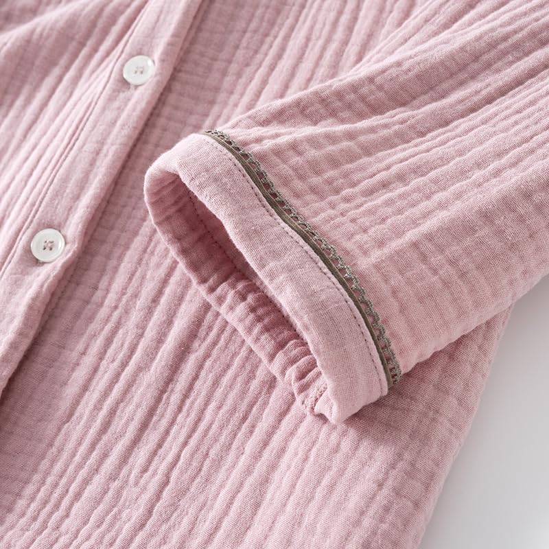 Netakara Gauze Natural Thick Comfortable and Long Solid Warm and Relaxed Green Women's 4-Layer Pajamas, Autumn/Winter Set, 100% Cotton, 4-Layer Gauze,