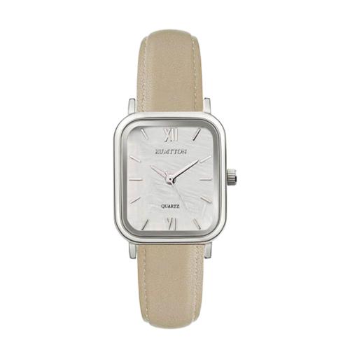 [RUMTTON] RUMTTON Harbor White Mother of Pearl Beige Band Leather Wristwatch Silver __