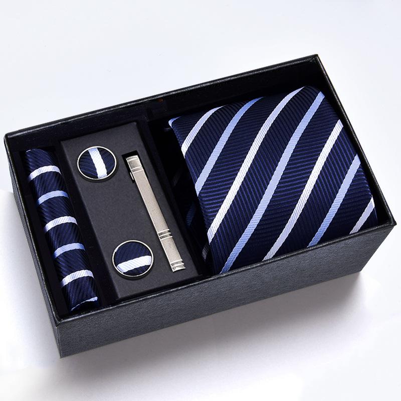 Men's Formal Tie Gift Box: Five-Piece Set with Logo, 8cm Striped Black for Weddings and Business 