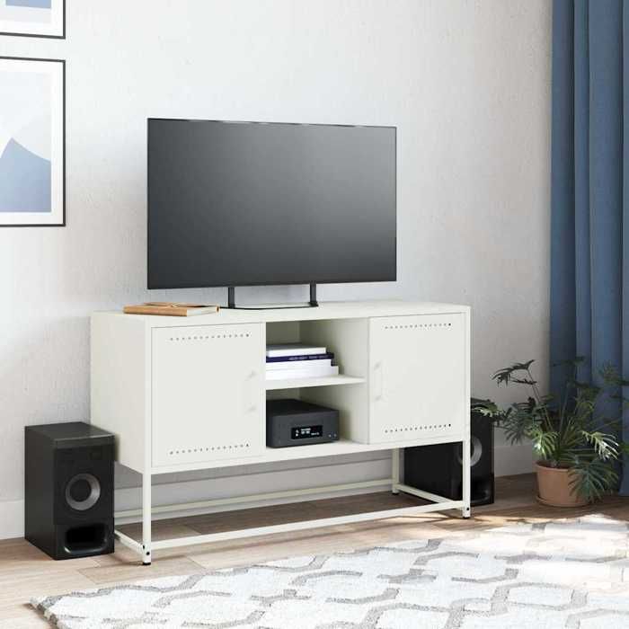 VidaXL Meuble TV blanc 100,5x39x60,5 cm acier, support TV, buffet TV, meuble multimédia, banc TV, armoire hifi, centre de 846517